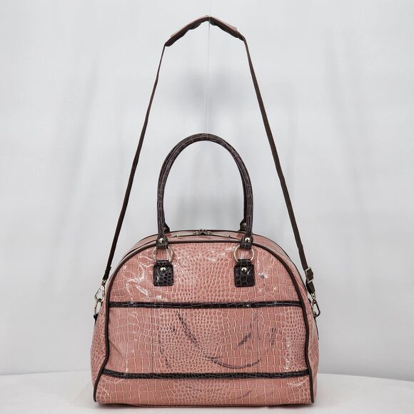 Guess Vintage Y2K Pink Brown Snakeskin Patent Weekender Duffle Bag RARE - Picture 5 of 16